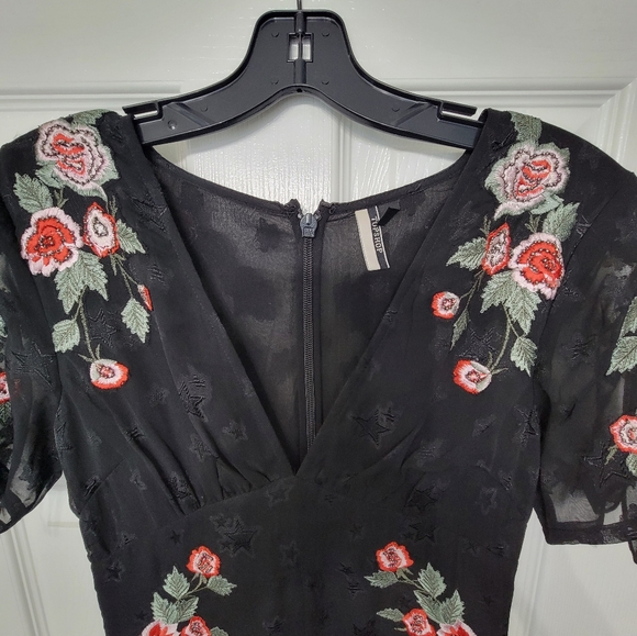 Super cute Topshop dress.  Black,  sheer  with rose embroidered embellishments. - Picture 2 of 10